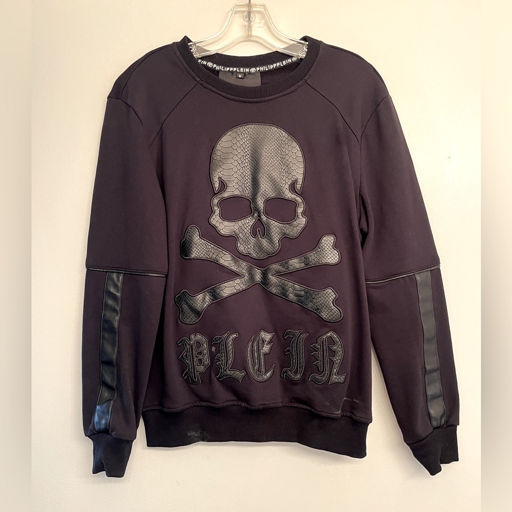 Philipp Plein Snake Leather Black Skull Sweatshirt size M